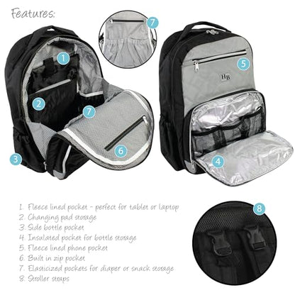 Hudson Baby Unisex Baby Premium Diaper Bag Backpack and Changing Pad, Black Gray, One Size - color: Black Gray