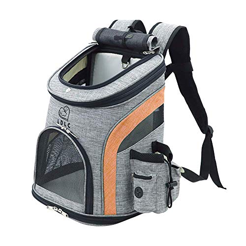 LDLC Pet Carrier Backpack for Small Cats and Dog,Breathable Mesh Puppies/Ventilated Design,Two-Sided Entry,Pet Bag for Hiking Travel Camping Outdoor Hold Pets (M, Grey and Orange) - color: Grey And Orange, size: Medium