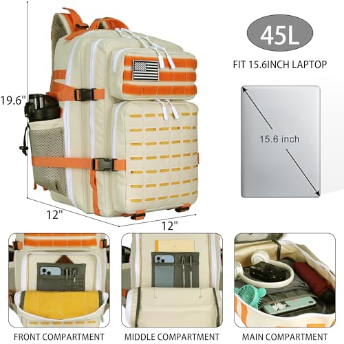 Military Tactical Backpack 45L/25L 3 Day Assault Pack Molle Daypack Hiking Backpack for Men and Women (Beige-Yellow, 45L) - color: Beige-yellow, size: 45L
