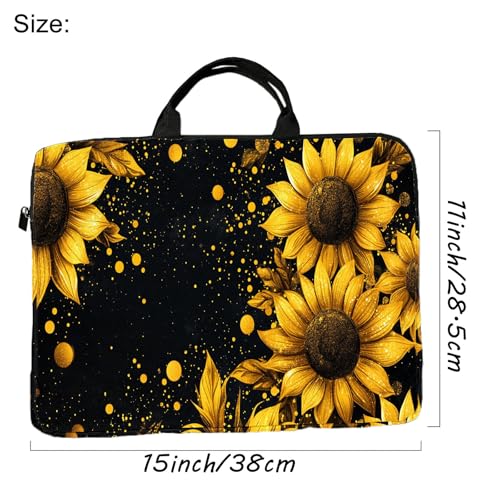 15-Inch Laptop Sleeve – Stylish, Lightweight, Shockproof, Water-Resistant Case for Lenovo, HP, Dell, Asus Notebooks - Sunflowers on Black Background - color: Sunflowers on Black Background