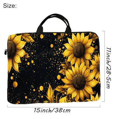 15-Inch Laptop Sleeve – Stylish, Lightweight, Shockproof, Water-Resistant Case for Lenovo, HP, Dell, Asus Notebooks - Sunflowers on Black Background - color: Sunflowers on Black Background