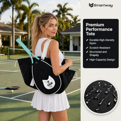 Smartway Pickleball Tote Bag for Women with Detachable Racket Sleeve - color: Black