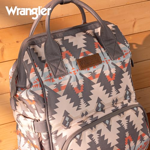 Montana West Wrangler Aztec Callie Diaper Bag Backpack with Stroller Straps Western Organized Multifunction Baby Travel Bag WG2210-9110GY - color: Star Dust