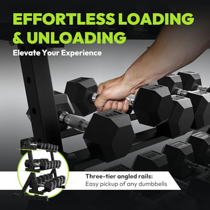 HANDBODE 3-Tier Dumbbell Rack Stand, 1000LB Capacity Storage Rack, Weight Rack for Dumbbells, Kettlebell, 390–700 lb Rubber Coated Fixed Weight Sets, Home Gym Strength Training Equipment - color: 3-Tier Dumbbell Rack