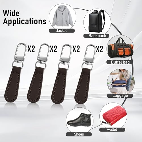 Deoward Zipper Pull Replacement Leather Handle Detachable Zipper Repair Tab for Luggage, Backpacks, Suitcases, Jackets, Purses, Handbags (8 PCS) - style: Leather Handle Zipper Pulls (Coffee Brown)