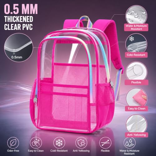 AGSDON Clear Backpack, Heavy Duty Transparent Bookbag, See Through PVC Backpacks for Women Men - color: Clear Backpack - Rose