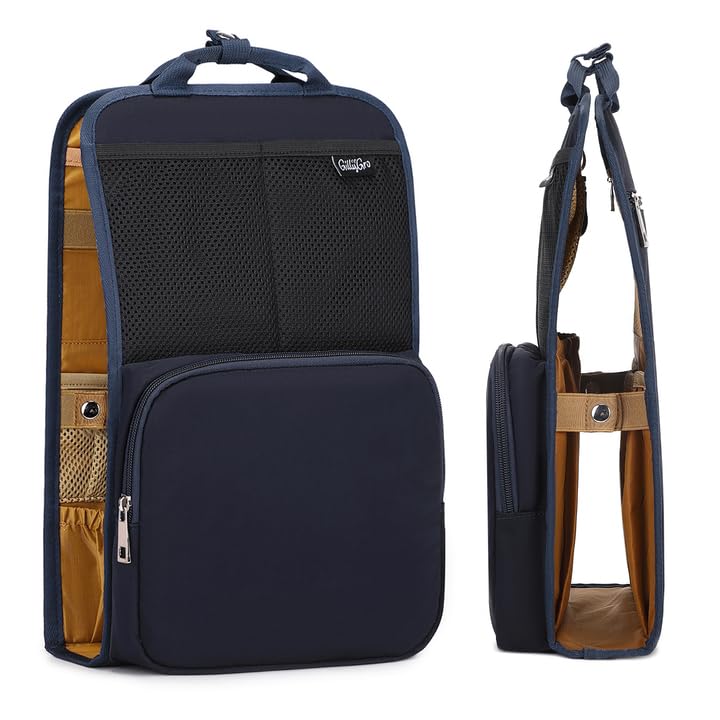 GillyGro Unisex Foldable Vertical Backpack Organizer Insert for Tote Bag, Carry On, Picnic, Camping - With Pockets & Handle - color: Blue/Khaki