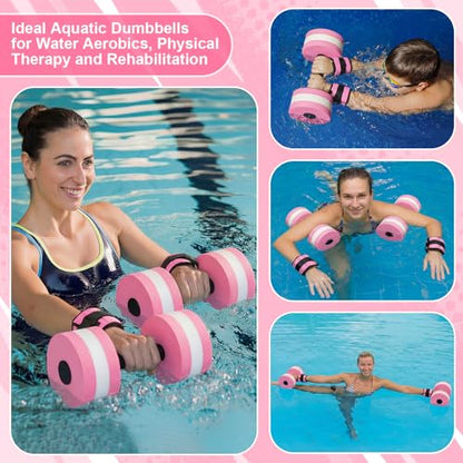 Hollowfly Water Aerobics Set, 4 Piece Pool Exercise Kit (2 Aquatic Dumbbells + 2 Ankle/wrist Weights), EVA Foam, Low-impact Workout - color: Pink, size: 1lb