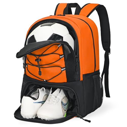 Goloni Soccer Bag, Basketball Bag with Ball Compartment & Shoe Compartment,Large Soccer Backpack for Basketball,Gym，Football - color: orange
