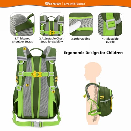 SKYSPER Kids Backpack 12L Children School Bag Child Boy Girl Pack Ages 4-8 for Traveling Day Trips Classes Camping(ArmyGreen) - color: Armygreen, size: Small