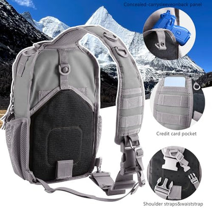 Rover Sling Pack Tactical Shoulder Sling Bag Backpack with Bottle Holder Crossbody Chest Bag, Grey - color: Grey