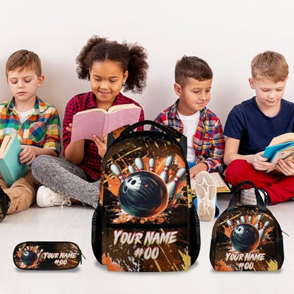 COZYAURA Kids Backpack Boys - Personalized Bowling Backpacks Set for School - Sports Bookbag with Lunch Bag & Pencil Case - Bowling Ball Book Bags for Elementary Middle School - color: Style-9