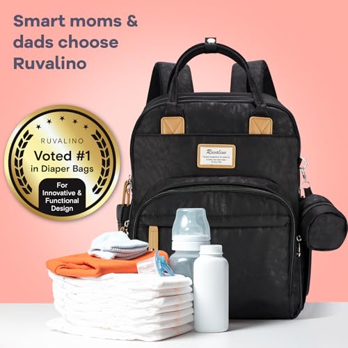 RUVALINO Diaper Bag Backpack-Multifunction Baby Travel Bag with Changing pad, Insulated Bottle Holders & Pacifier Case, Large Capacity, Waterproof, Black Leopard - color: Black Leopard