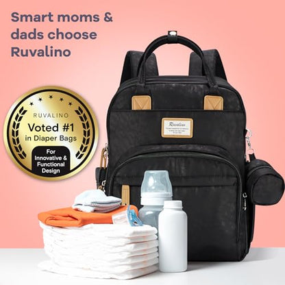 RUVALINO Diaper Bag Backpack-Multifunction Baby Travel Bag with Changing pad, Insulated Bottle Holders & Pacifier Case, Large Capacity, Waterproof, Black Leopard - color: Black Leopard