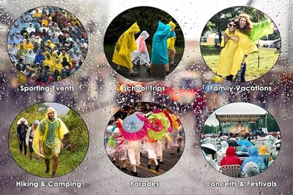 Rain Ponchos Raincoats for Kids, Reusable Boys Girls Rain Jackets Emergency with Hood for Family Disney Travel Outdoor - color: G-1pink+1blue