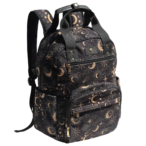 ESVAN Diaper Bag Backpack, Large Capacity Multifunction Baby Essentials Fashion Travel Pack Linen Canvas office Laptop Bag (Corduroy Black Moon) - color: Corduroy Black Moon