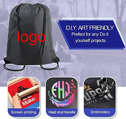 BeeGreen Black Drawstring Backpack Bags Bulk 2 Pack X-Large 22.4" L x 17.5" W Sports Cinch Sack Gym String Bags Machine Washable Heavy Duty String Backpack for Men Women - color: Black