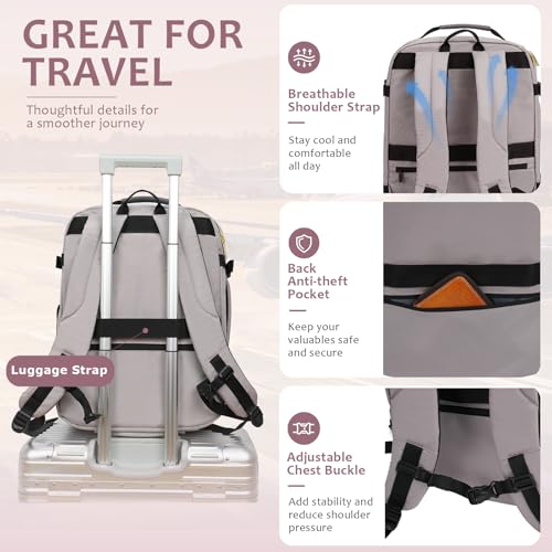 EMPSIGN 40L Travel Backpack for Women & Men, Airline Approved Carry On Backpack, TSA Personal Item Bag Waterproof, Overnight Weekender Essentials Backpacks for Business fits 17" Laptop, Dusty Pink - color: Beige/Dusty Pink/Grey