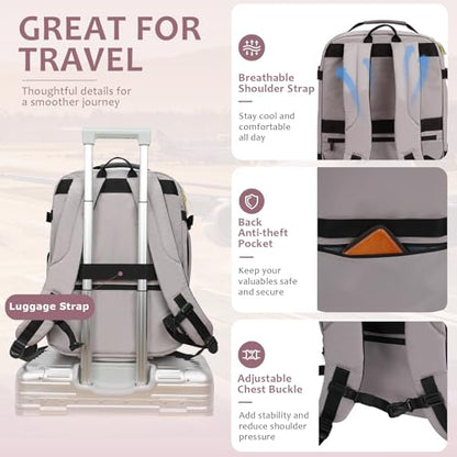 EMPSIGN 40L Travel Backpack for Women & Men, Airline Approved Carry On Backpack, TSA Personal Item Bag Waterproof, Overnight Weekender Essentials Backpacks for Business fits 17" Laptop, Dusty Pink - color: Beige/Dusty Pink/Grey