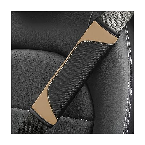 AUCELI 2PCS Car Seat Belt Cover, Carbon Fiber Seatbelt Shoulder Strap Covers, Breathable Leather Soft Harness Pad Protect Your Neck and Shoulder Compatible with Cars - color: Black/Beige