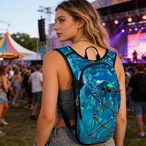 Reflective Hydration Backpack, Hydration Pack - Water Backpack with 2L Hydration Bladder, Essential for Festivals - Rave Hydration Pack for Hiking, Running, Cycling, and Festivals - color: Light Blue
