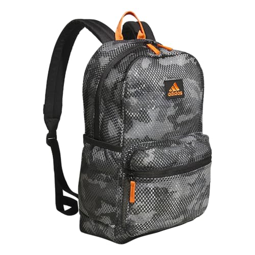 adidas Hermosa Mesh See-Through Backpack – Festival Concert Stadium Beach Bag, 29L, Camouflage Carbon/Impact Orange/Black/2, OSFA - color: Camouflage Carbon/Impact Orange/Black/2