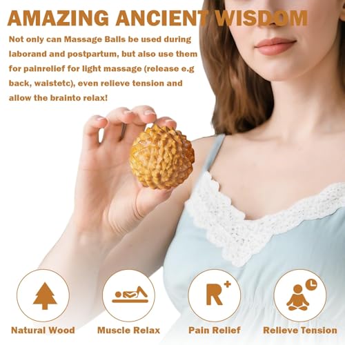 2 Pcs Wooden Massage Ball,Labor Comb for Pain,Acupressure Ball,Hand Massage Ball,Spiky Stress Relief,Natural Labor and Delivery Essentials for Massage Tools Wooden Crafts