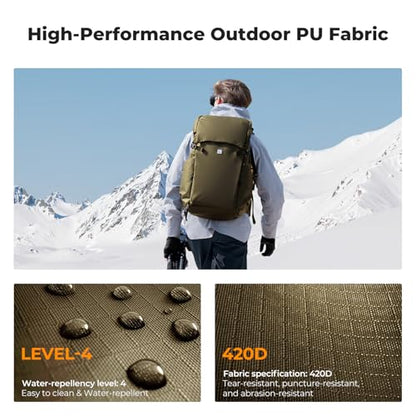 K&F CONCEPT Camera Backpack, 30L Large Capacity Camera Bag, Waterproof DSLR Camera BackPack, Extra Large Photography Bag Backpack - color: Khaki, size: Large