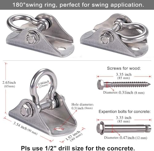 SELEWARE Heavy Duty Swing Hanger Stainless Steel Swing Hooks Ceiling Mount Swing Hardware for Porch Swing Set Hammock Chair Heavy Bag Yoga Silk - color: 180° Swing Hanger ( 1 Pack )
