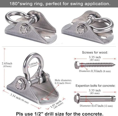 SELEWARE Heavy Duty Swing Hanger Stainless Steel Swing Hooks Ceiling Mount Swing Hardware for Porch Swing Set Hammock Chair Heavy Bag Yoga Silk - color: 180° Swing Hanger ( 1 Pack )
