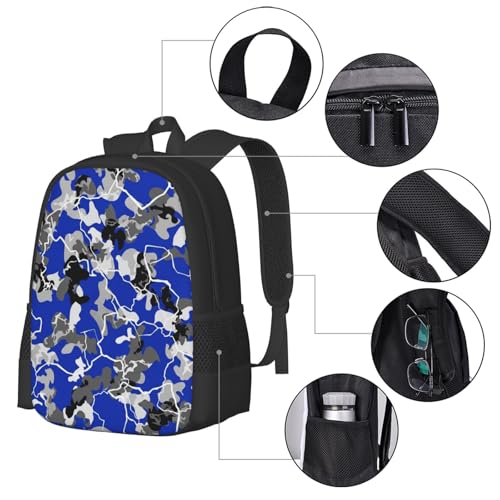 Lightweight Polyester Daypack Blue Camouflage Print, Anti Theft Large Capacity Travel Hiking Backpack Unisex Carry On Bag for Outdoor Commute Business Use - color: Design (661)