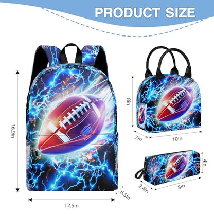 3PCS Backpack for Boys Girls, Kids Back To School Backpack Sets with Lunch Bag Pencil Case, Large Capacity 17 Inch Bookpack 3 in 1 Set for Teens Elementary Middle High School Students (Football) - color: Blue Football