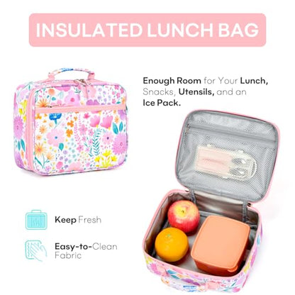 mibasies Girls Backpack with Lunch Box: 3PCS Kids Backpack Set for Kindergarten Elementary - 15 IN Cute Bookbag - Flower Pink - color: Flower Pink