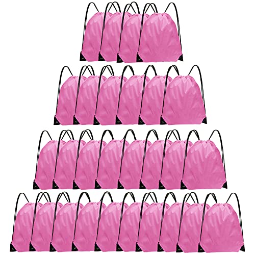 Grneric Drawstring Backpack Bulk 28 PCS Drawstring Bags String Backpack Cinch Bag Sackpack for Men Women Gym (Pink) - color: Pink