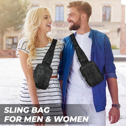 Anti-Theft Crossbody Sling Bag, RFID Blocking, Zipper Lock, Small - color: Camouflage Black