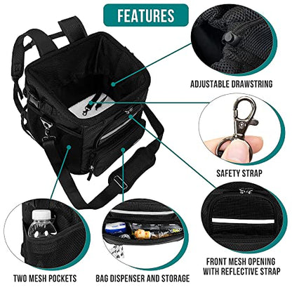 PetAmi Dog Bike Basket, Soft-Sided Ventilated Dog Bike Carrier Backpack, Pet Bicycle Basket for Bike Handlebar, Small Medium Puppy Cat Kitten Car Booster Seat with Safety Strap, Max 18 lbs, Black - color: Black