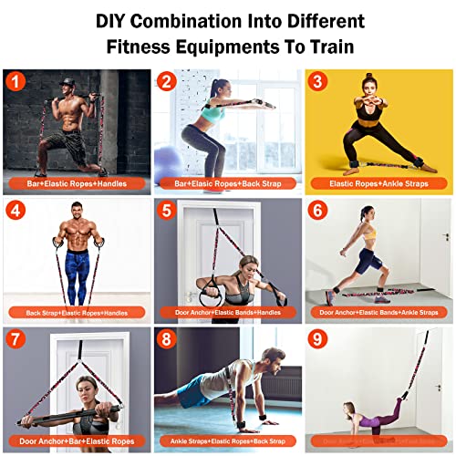 DASKING Portable Home Gym Resistance Band Set With8 Anti-Break Bands, Detachable 500LBS Pilates Bar, Full Body Workout Equipment w/Ankle Straps & Door Anchor - style: Black