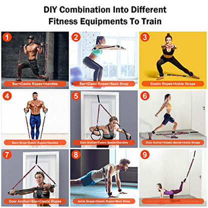 DASKING Portable Home Gym Resistance Band Set With8 Anti-Break Bands, Detachable 500LBS Pilates Bar, Full Body Workout Equipment w/Ankle Straps & Door Anchor - style: Black