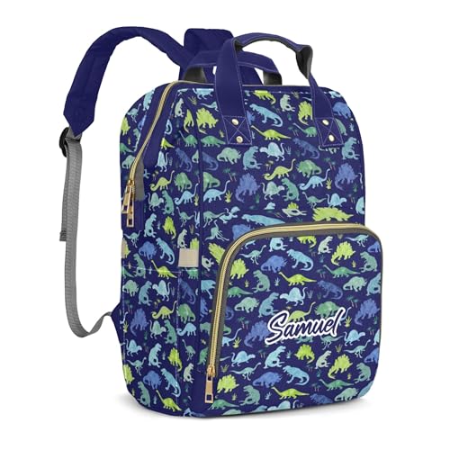 Customized Dinosaur Diaper Bag Backpack Nylon Blue Dino for Boys, Waterproof, Multifunctional, Large Storage Space Personalized Mommy Bag - color: Blue Dinosaur