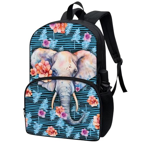 Talayituse Elephant Flower Palm Leaf Print Backpack for Girls Boys Aesthetic Elementary School Bookbag School Bag with Zippe Pocket Lightweight Laptop Rucksack Daypack with Adjustable Straps - color: Elephant Flower Palm Leaf