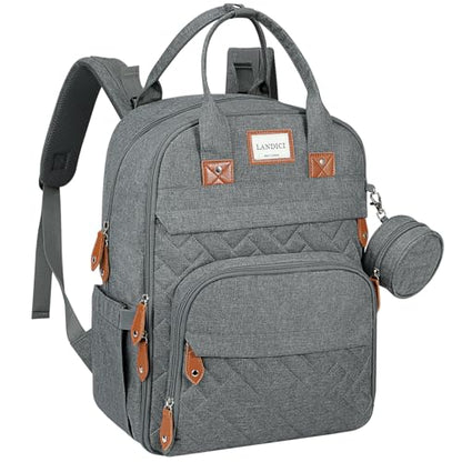 LANDICI Diaper Bag Backpack, Multifunction Baby Diaper Bags with Changing Pad, Stroller Straps & Pacifier Case, Travel Essentials Back Pack for Mom Dad Boy Girl, Large Capacity, Waterproof, Grey - color: Grey