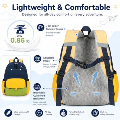 BTOOP Kids Backpack for Boys 3-6, Preschool Kindergarten Backpack with Insulated Lunch Compartment & Chest Strap, Cute Lightweight School Travel Bag Fits A4 Folder - color: Navy-blue, size: Age 3-6 (14.5" H Fit Folder)