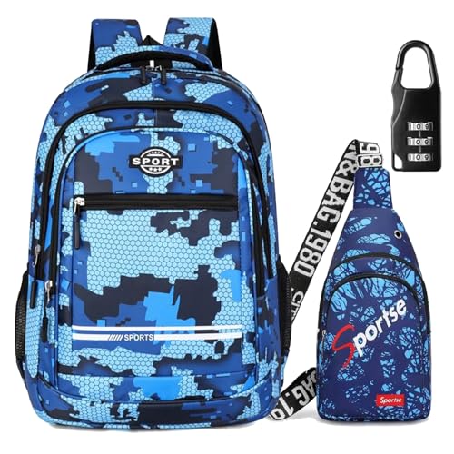 Blue Boy's schoolbag Teenage Middle School Students Bookbag Big Student Laptop Backpack For College Women Middle High School Teen Girls Bookbag Travel Daypack - color: Blue
