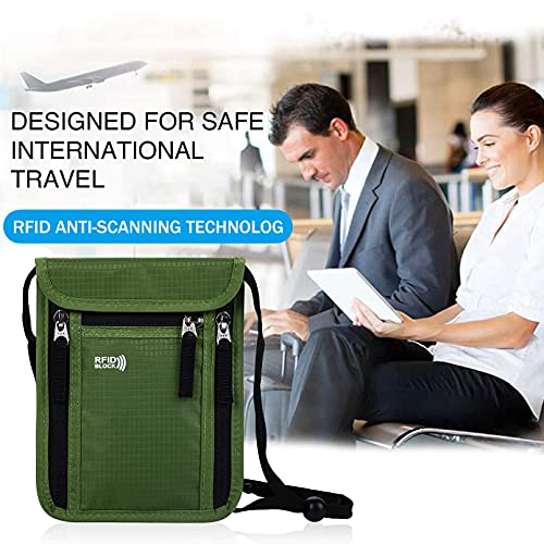 Travel Pouch Neck Wallet Family Passport Holder Organizer Case with RFID Blocking | Family Passport Holder - color: Green