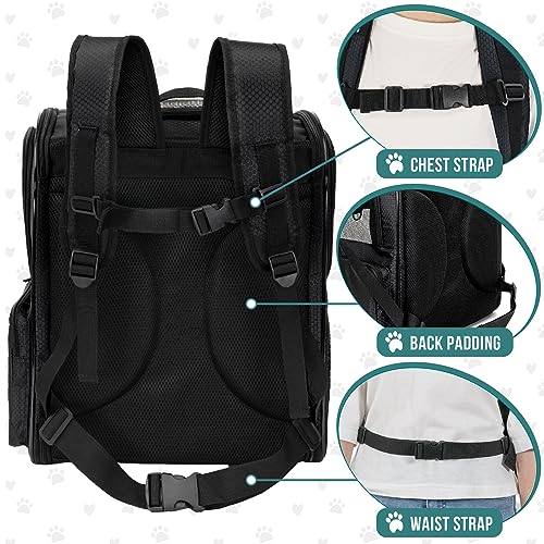 PetAmi Dog Backpack Carrier for Cats and Small Dogs, 4-Way Entry Ventilated Mesh Pet Carrier for Hiking Travel, Foldable Top with Sherpa Bed, Reflective and Poop Bag Dispenser, Up to 18 lbs, Black - color: Black