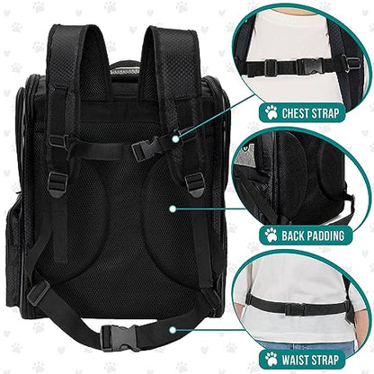 PetAmi Dog Backpack Carrier for Cats and Small Dogs, 4-Way Entry Ventilated Mesh Pet Carrier for Hiking Travel, Foldable Top with Sherpa Bed, Reflective and Poop Bag Dispenser, Up to 18 lbs, Black - color: Black