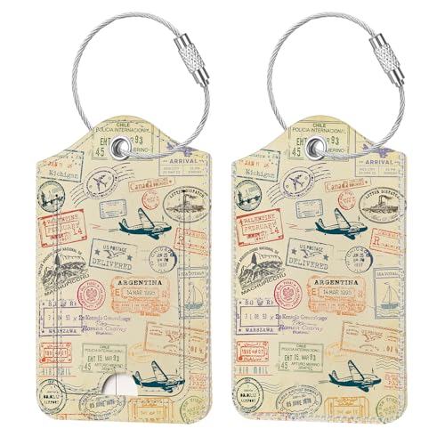 Fintie Luggage Tags, Privacy Cover ID Label with Stainless Steel Loop and Address Card for Travel Bag Suitcase - Postmark (2 Piece) - color: Postmark