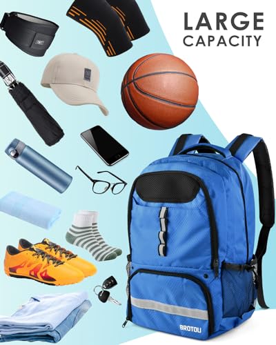 BROTOU Basketball Backpack, Large Basketball Bag with Shoes and Ball Compartment, Soccer Backpacks for Basketball/Volleyball - color: Light Blue