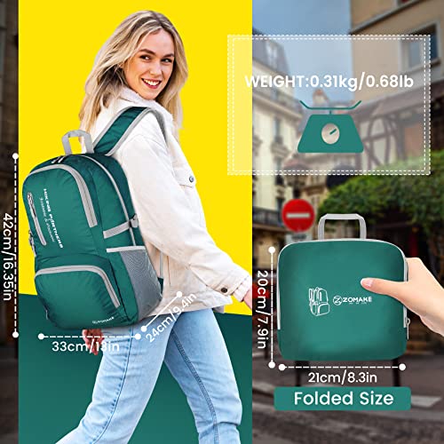 ZOMAKE Lightweight Packable Backpack, 35L Light Foldable Hiking Backpacks Water Resistant Collapsible Daypack for Travel(Dark Green) - color: Dark Green