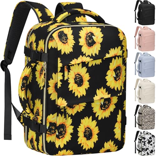 Tenot Carry on Backpack for Women TSA Approved 15.6 Inch Travel Laptop Backpack for Women Travel Essentials Foldable Womens Travel Backpack Suitcase Sunflower Floral - color: Sunflower Floral, size: Large-15.6 Inch